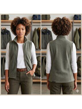 Lands End Polartec Fleece Vest Jacket Women's Large 14-16 Green Full Zip Winter